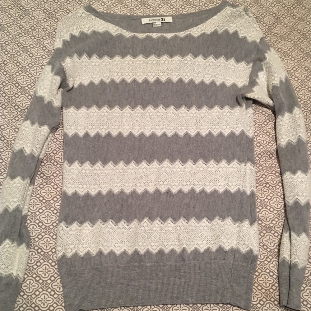 Grey with white lace sweater.